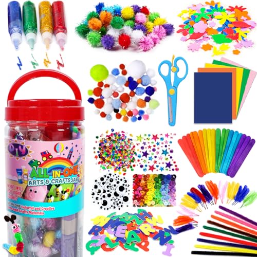 FUNZBO Arts and Crafts Supplies - Christmas Gifts for Kids, Girls, Crafts for Girls 4, 5, 6, 7, 8, 9 Years Old with Glitter Glue Stick, Pipe Cleaners Craft & Craft Tools, School Learning Activities