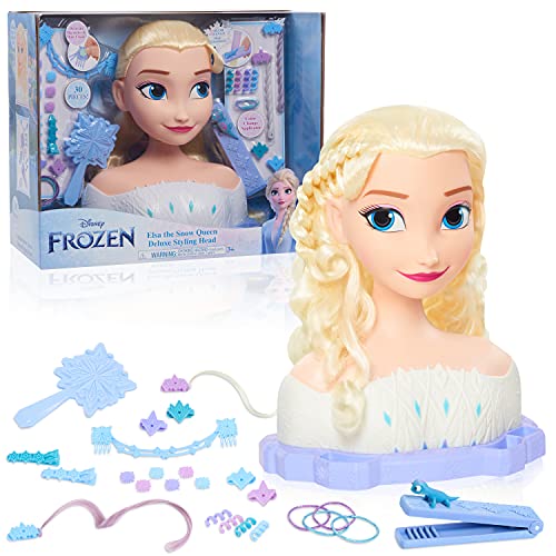 Disney Frozen Deluxe Elsa Styling Head, Blonde Hair, 18 Piece Pretend Play Set, Wear and Share Accessories, Officially Licensed Kids Toys for Ages 3 Up by Just Play