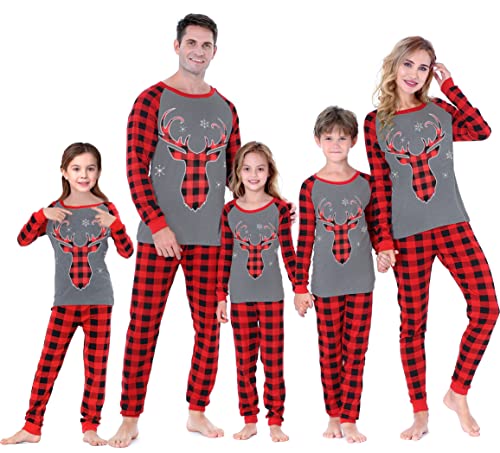 ABeCue Matching Family Pajamas for Women Men Christmas Holiday Pjs Set Xmas Red Plaid Deer Clothes Mum and Dad Cotton Pyjamas (A6189M, XL)