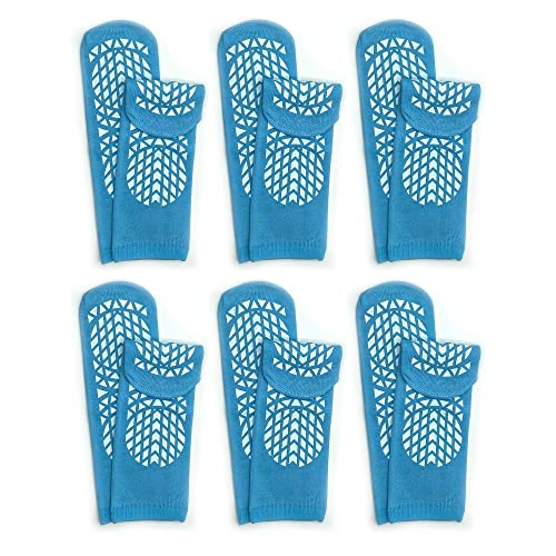 GBM Secure Step Double-Sided Tread Non Slip Safety Socks, 6 Pair (Medium, Blue)