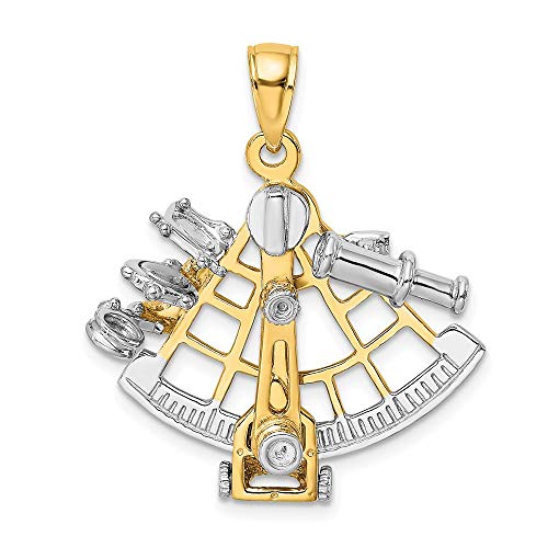 FB JEWELS 14k White and Yellow Two Tone Gold 3D Moveable Old Fashion Sextant Compass White and Yellow Pendant