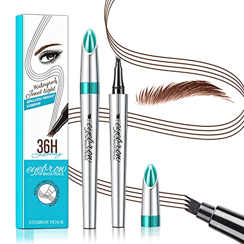 Eyebrow Pencil Eyebrow Microblading Pen - Eyebrow Pen Micro 4 Point Brow Pen Lift & Snatch, Brow Pencil Long-Lasting, Waterproof & Smudge-proof, Eye Makeup for Glossier Brow Flick (Dark Brown)