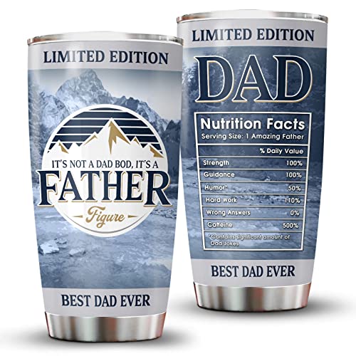 34HD Christmas Gifts for Dad, Dad Tumbler with Lid Stainless Steel 20 oz, Dad Nutrition Facts Cup, Dad Light Coffee Mug, Birthday Gifts for Fathers