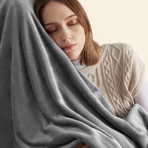 Bedsure Fleece Blankets Twin Size Grey - 300GSM Lightweight Plush Fuzzy Cozy Soft Twin Blanket for Bed, Sofa, Couch, Travel, Camping, 60x80 inches