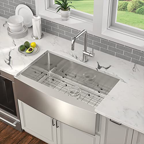 36 Stainless Steel Farmhouse Sink- Sarlai 36 Inch Kitchen Sink Apron Front Sink 16 Gauge Farmer Sink Single Bowl Farm Sink Basin Round Corner