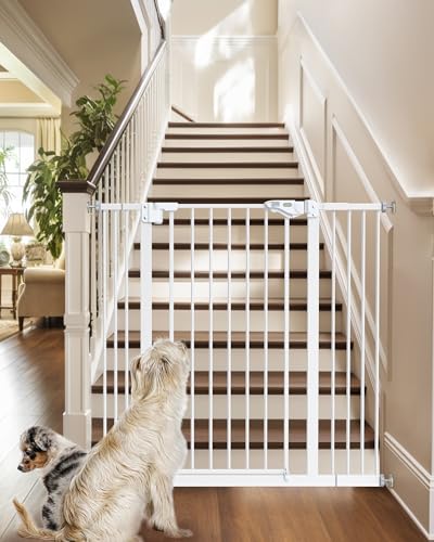 InnoTruth Baby Gate for Stairs and Doorways 29'- 39.6', Extra 36' Tall Dog Gate No Drill Wall Protected, 45cm Wide Walk Thru Auto Close Metal Child Gate, Easy to Install and One-Hand Opening, White