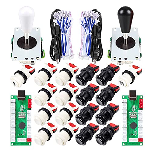 Avisiri 2 Player Arcade Joystick DIY Parts 2x USB Encoder + 2x Elliptical Joystick Hanlde + 18x American Style Arcade Buttons for PC, MAME, Raspberry Pi, Windows (White $ Black)