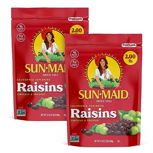 Sun-Maid California Sun-Dried Raisins - (2 Pack) 32 oz Resealable Bag - Dried Fruit Snack for Lunches, Snacks, and Natural Sweeteners