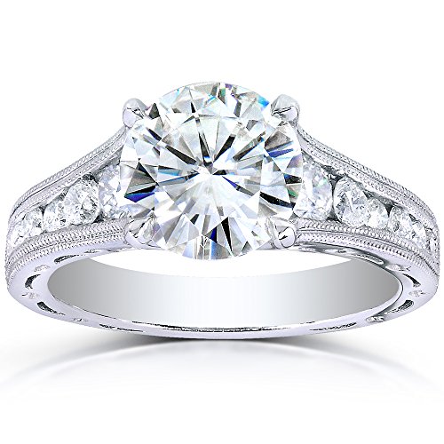 Kobelli Forever One (D-F) Moissanite & Channel Diamond Engagement Ring 2 1/2 CTW 14k White Gold, Size 9