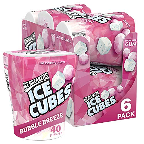 ICE BREAKERS Ice Cubes Bubble Breeze Sugar Free Chewing Gum Bottles, 3.24 oz (6 Count, 40 Pieces)