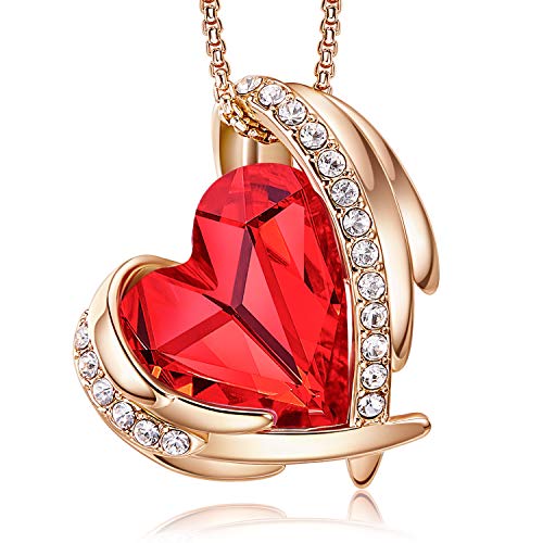 CDE Crystal Love Heart Necklaces for Women 925 Sterling Silver Birthstone Jewelry Birthday Gifts for Women Mothers Anniversary Day (Rose Gold Plated-01 & 07-January & July Ruby Red Siam Garnet)