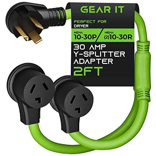 GearIT 3 Prong Dryer Y- Splitter 30 Amp NEMA 10-30P to (2) NEMA 10-30R Receptacle - STW 10AWG 3C Power Cord Adapter for Multiple Outlet Dryer Outlet and EV Charger - 2.2 Feet