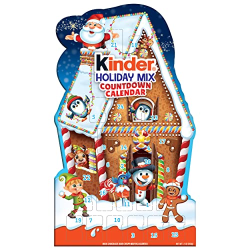 Kinder Holiday 2023 Advent Calendar, 24 Individually Wrapped Pieces, Chocolatey Candy, 7.1 Oz