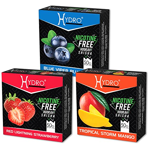 Hydro Hookah Flavors, Fruit Mix Hookah Shisha in Strawberry, Blueberry, Mango Flavors, Natural Hydro Flavors, Premium Tropical Mix Set, 50-Gram Packs (Pack of 3)