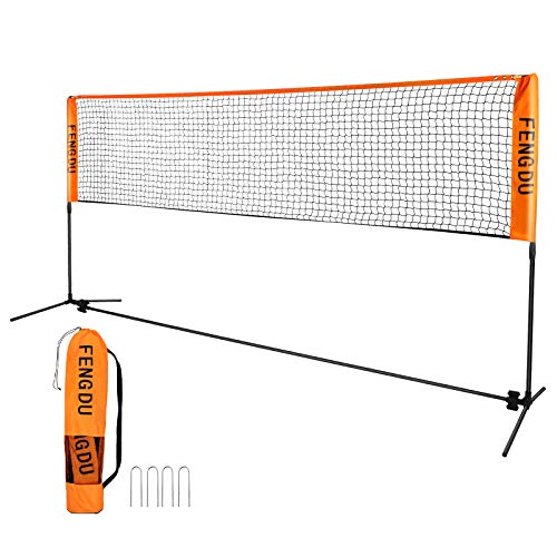 Portable Badminton Net Set, Adjustable Height Tennis Net, Kids Volleyball,Soccer Net Easy Setup Nylon Sports Net with Poles for Backyard, Indoor, Outdoor, Beach (Black/Orange, 10FT)