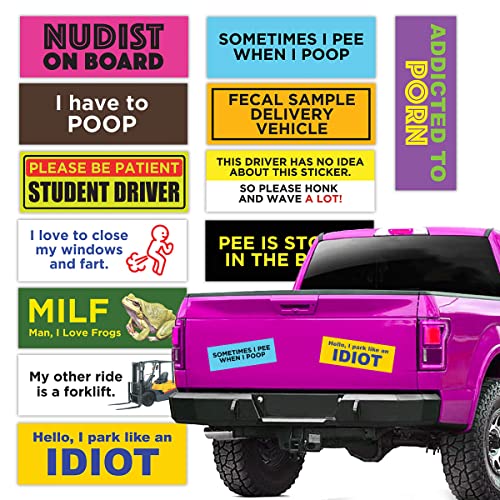 Funny Prank Magnet Bumper Sticker 12-Pack- Magnetic Bumper Decal Bumper Magnets Pranks for Adults Joke Waterproof Dirty Truck Sticker Car Sticker Prank (Magnet, A Little Less Dirty)