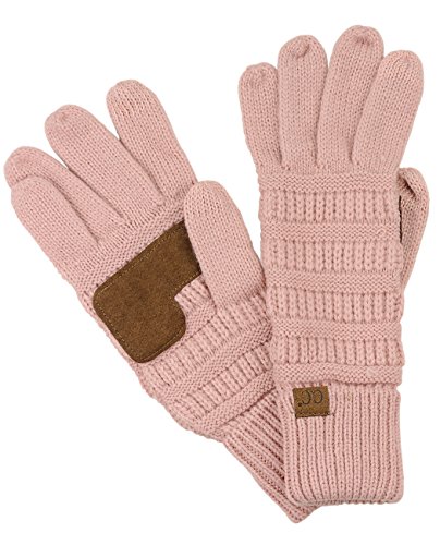 C.C Unisex Cable Knit Winter Warm Anti-Slip Touchscreen Texting Gloves, Indi Pink