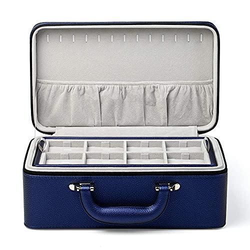 Woodten Car line PU Leather Travel Jewelry Box Portable Three-Layer Jewelry Storage Box Jewelry Organizer Case (Blue)