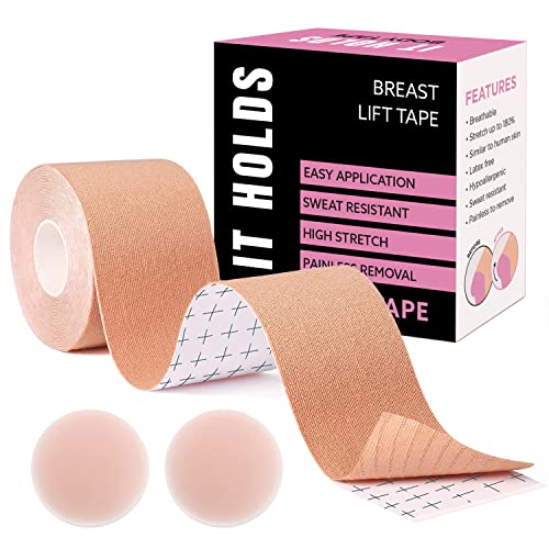 Breast Tape Boob Tape, Boobytape For Breast Lift, Waterproof, For Small And Large Breasts, Includes One Roll Breast Lift Tape, One Pair Reusable Silicone Nipple Covers, And A Skin Sensitivity Test Kit