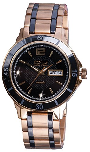 Daniel Steiger Mayfair Watch - Yellow Gold Plated Stainless Steel - Black Ceramic Bezel and Link Pieces - Precision Quartz Movement with Day & Date Features - Water Resistant