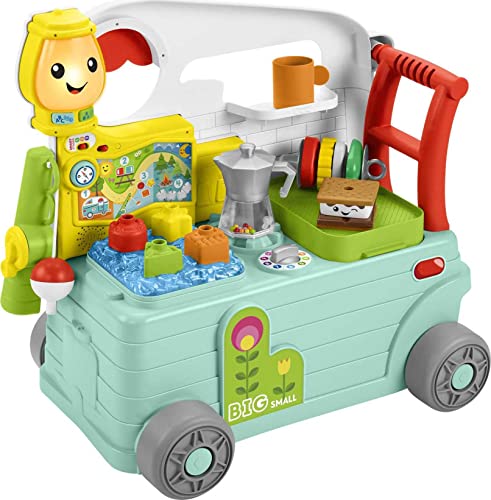 Fisher-Price Laugh & Learn Baby to Toddler Toy 3-in-1 On-the-Go Camper Walker & Activity Center with Smart Stages for Ages 9+ Months