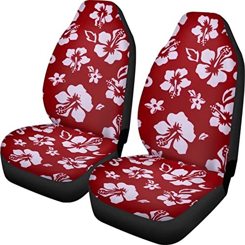 Dreaweet Red Car Accessories for Women Stylish Hibiscus Flower Print Car Seat Covers Front Seats Only,Hawaiian Seat Covers Universal for SUV Trucks Sedan
