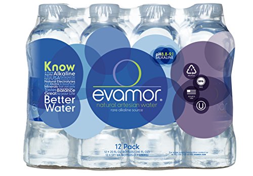 Evamor Natural Alkaline Artesian Water-Alkaline Natural Artesian Water, Plastic Water Bottles, Recyclable, 20 Fl Oz (Pack of 12)
