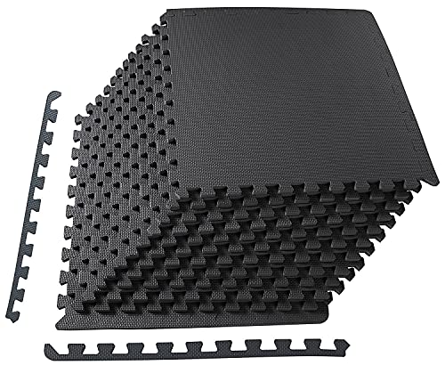 BalanceFrom Puzzle Exercise Mat with EVA Foam Interlocking Tiles for MMA, Exercise, Gymnastics and Home Gym Protective Flooring, 1/2' Thick, 48 Square Feet, Black
