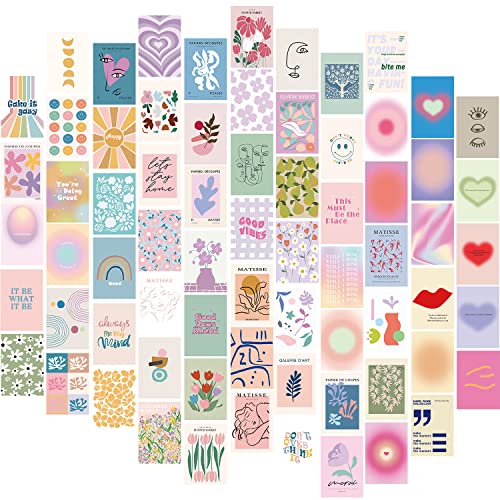 TRAMIN 70pcs Danish Pastel Room Decor Aesthetic, Aesthetic Wall Decor for Bedroom , Danish Pastel Wall Collage Kit Aesthetic Pictures for Bedroom Wall Decor, Cute Room Decor for Teen Girls Trendy Stuff, Gifts for Girls