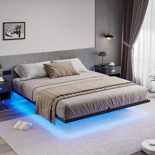 Hasuit Floating Bed Frame California King Size with LED Lights, Metal Platform Cal King Bed, No Box Spring Needed, Easy to Assemble(California King)