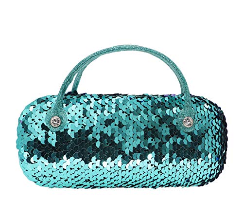 Women Kids Girls Boys Reversible Sequins Eyeglass Case Glasses Pouch Dazzling Sparkle Glitter Hard Shell with Handle, Blue+purple, One Size