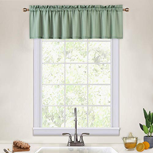 CAROMIO Valance Curtains for Kitchen, Waffle Woven Textured Valances for Bathroom Windows Short Half Window Cafe Curtains, Sage Green, 60x15 Inch