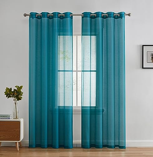 HLC.ME 2 Piece Semi Sheer Voile Window Curtain Grommet Panels for Bedroom & Living Room (54' W x 84' L, Aqua Blue (Teal))