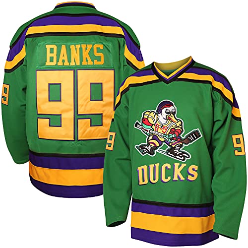 Charlie Conway #96 Mighty Ducks Adam Banks #99 Movie Ice Hockey Jersey (99 Green, Medium)
