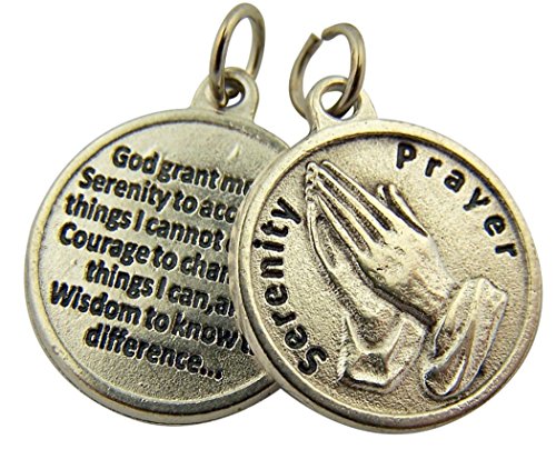 Lumen Mundi L&M Silver Toned Base Praying Hands Medal with Serenity Prayer Back, 3/4 Inch