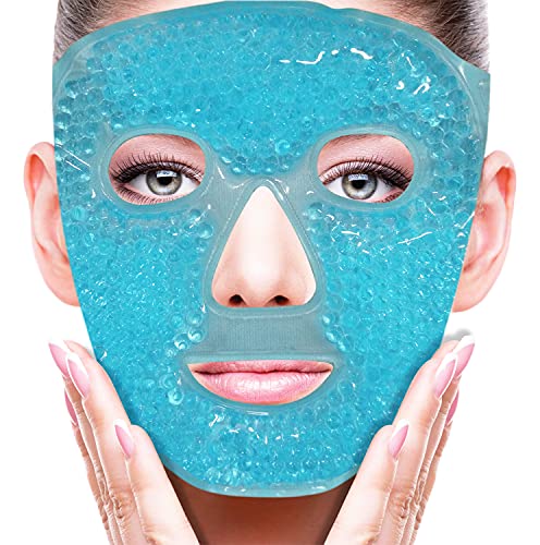 Cold Face Eye Mask Ice Pack Reduce Face Puff, Dark Circles, Gel Beads Hot Heat Cold Compress Pack, Face SPA for Woman Sleeping, Pressure, Headaches, Skin Care, Post Laser Care[Blue]