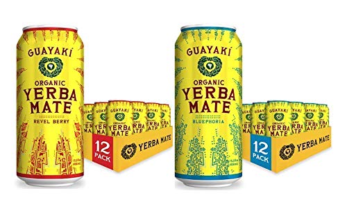Guayaki Yerba Mate Organic Drink, Berry Variety Pack, 15 Ounce Cans, Pack of 24, Revel Berry and Bluephoria, 150 mg Caffeine, Alternative to Coffee, Tea and Energy Drinks