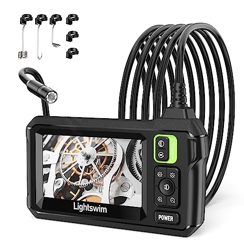 Lightswim Industrial Endoscope Inspection Camera, 4.3' IPS Borescope Sewer Camera with Handheld IP67 Waterproof Snake Camera with 8 LED Lights 16.5FT Semi-Rigid Cable