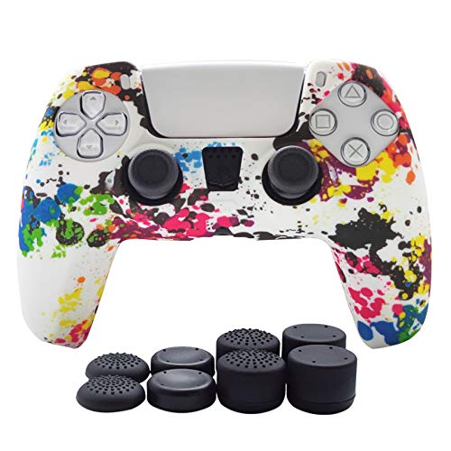 PS5 Controller Skin-Hikfly Silicone Cover for PS5 DualSense Controller Grips,Non-Slip Cover for PlayStation 5 Controller- 1 x Skin with 8 x Thumb Grip Caps(Paints)