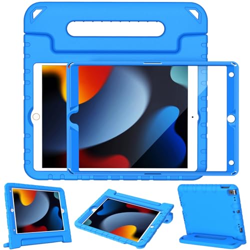 LTROP Kids Case for iPad 9th/ 8th/ 7th Generation (2021/2020/ 2019), iPad 10.2 Case for Kids, Shockproof Handle Stand Case for iPad 9/8/ 7 Generation 10.2 Inch - Blue