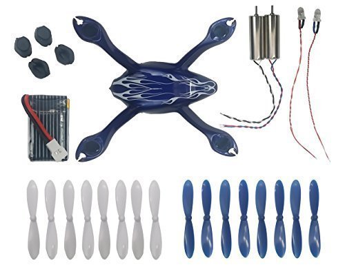 Hubsan H107L Blue Spare Parts Set - Crash pack: Battery, Propeller, body shell, motor, rubber feet, LED lights
