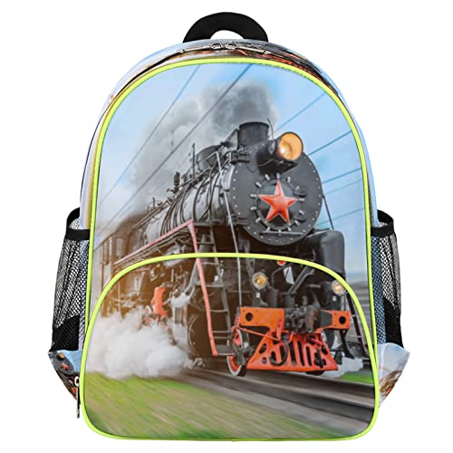 Steam Train Kids Backpack for Boys Girls, Vintage Locomotive Toddler Backpack School Bag Water Resistant Bookbag Travel Children Bag, Nursery Junior Primary Student Preschool Backpack With Chest Strap