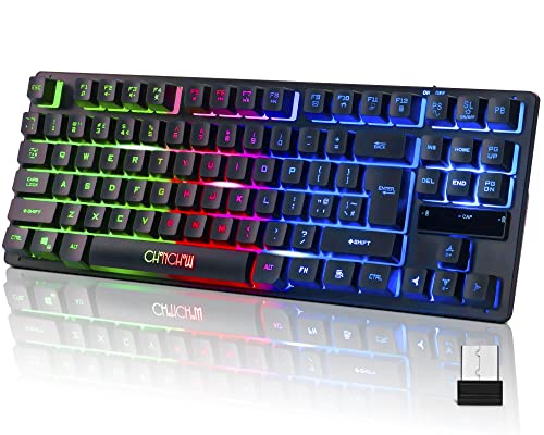 CHONCHOW Wireless LED Keyboard, Rechargeable 87 Key RGB LED Backlit Wireless Keyboard, Ergonomic Light up Gaming Keyboard Wireless for PC PS4 PS5 Xbox One