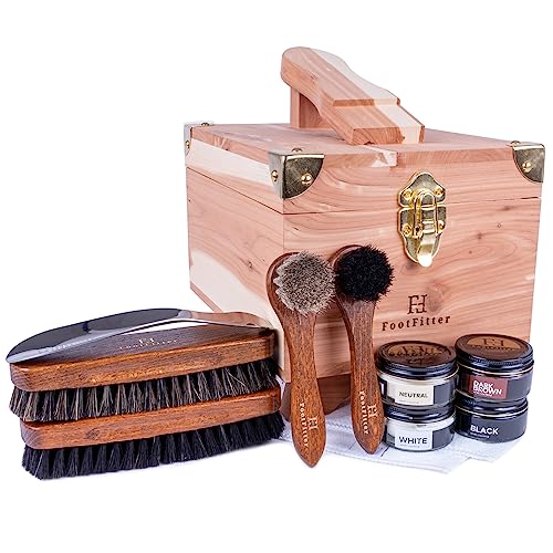 FootFitter Classic Shoe Shine Care Valet Set – Premium Professional Quality Shoe Care Tools & Grand Cedar Valet Box