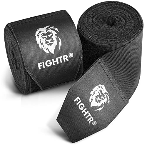 FIGHTR Premium Boxing Hand Wraps for max. Stability and Protection | 4m semi Elastic Boxing Gloves with Thumb Loop for Boxing, MMA, Mauy Thai - Bandage (Black)