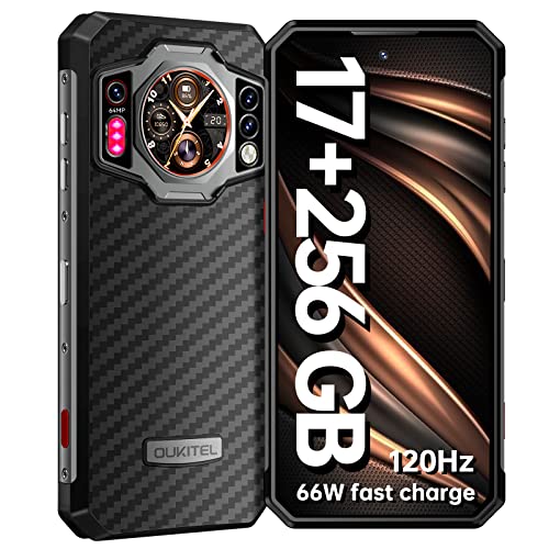 OUKITEL WP21 Rugged Smartphone Unlocked,17+256GB Android 12 Cell Phone,120Hz Helio G99 9800mAh Battery 66W Fast Charge,64MP Camera 20MP Night Vision,6.78' FHD+ Waterproof Mobile Phone 4G Dual Sim NFC