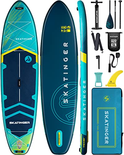 Skatinger 11'6×35' Super Wide Inflatable Stand Up Paddle Board, Ultra Stable Wide SUP for 2+1 People/Family/Big Size w/Shoulder Strap, 100L Backpack, All-Round Sup Board, US Fin