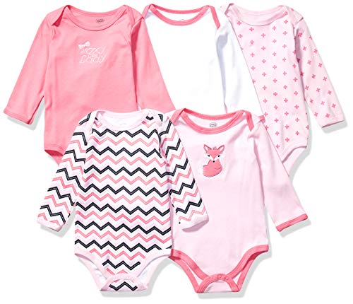 Luvable Friends Unisex Baby Cotton Long-Sleeve Bodysuits, Foxy, 12-18 Months