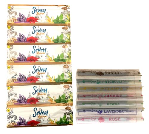 Sreevani Seven Aromas - 210 Sticks - Sandal, Lavender. Rose, Jasmine, Champa, Patchouli and Kewda