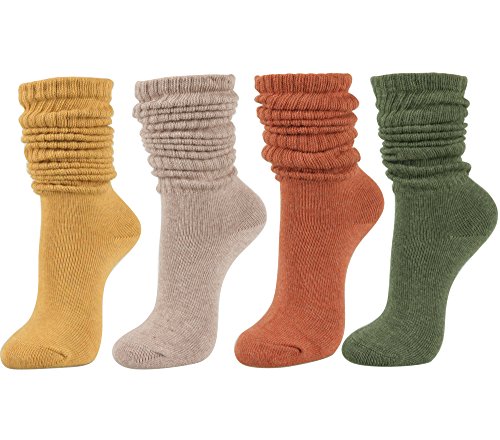 STYLEGAGA Women's Fall Winter Slouch Knit Socks Slouchy Socks Women Scrunch Socks Women Scrunchie Socks (Basic Cotton Knit_Rib Assorted Fall Color_4Pair)